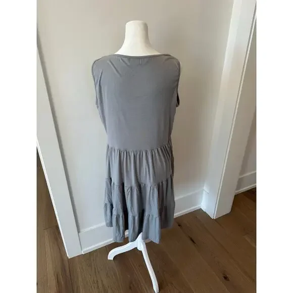 Halife Womens Gray Button Front Casual Swing Pleated Summer Sun Dress Size XL - Picture 3 of 10